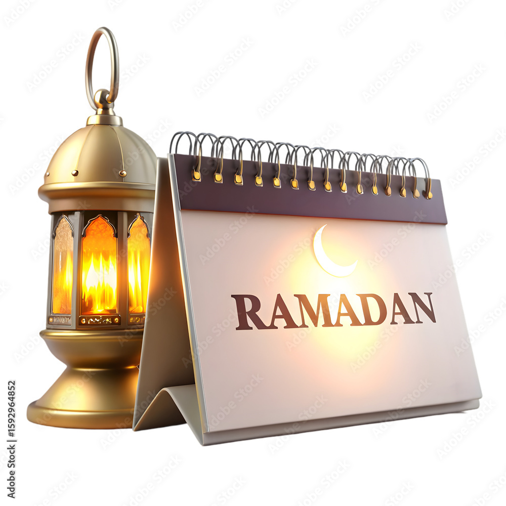Poster calendar with lantern ramadan front view 3d illustration rendering icon on transparent background
