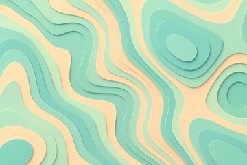 Abstract Topographic Layered Background, Wavy Contours and Earth Tones, Modern Paper Cut Relief, Nature Inspired Design, Beige and Teal Sky Blue