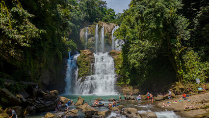 Nauyaca Waterfall in Perez Zeledon, San Jose, Costa Rica. Aerial drone footage of beautiful...