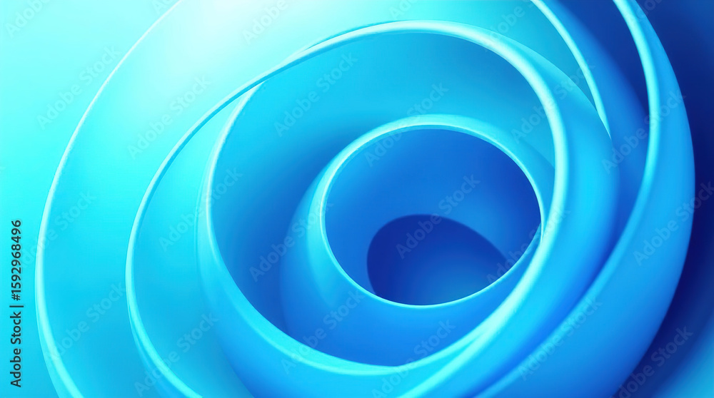 Poster blue 3d scene with abstract background consisting of intertwined, smooth lines and ribbons, abstract