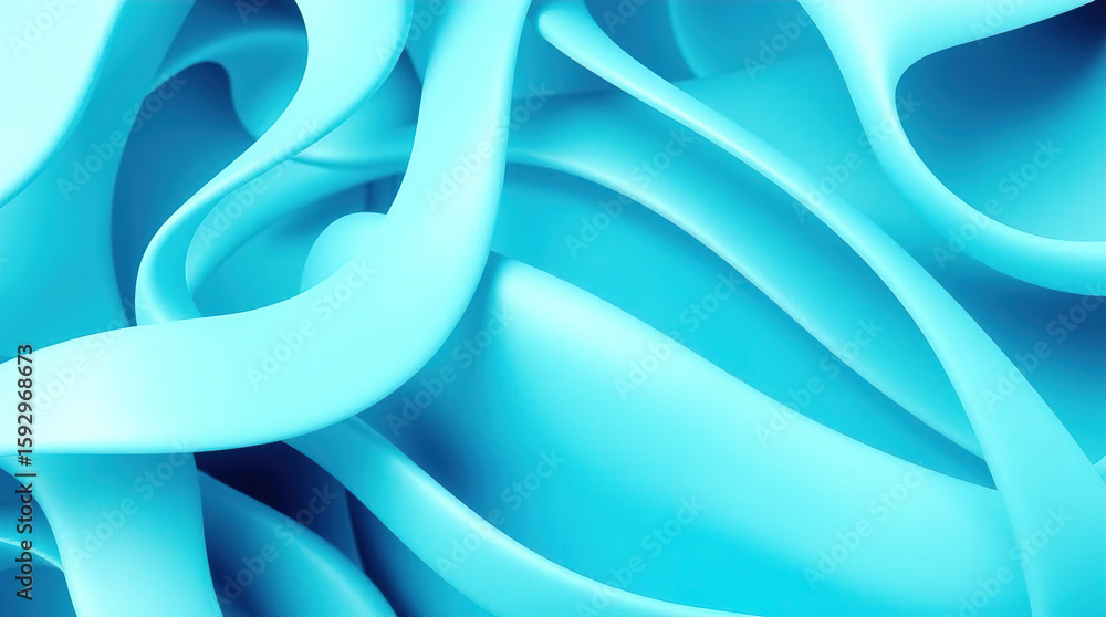 Poster blue 3d scene with abstract background consisting of intertwined, smooth lines and ribbons, abstract