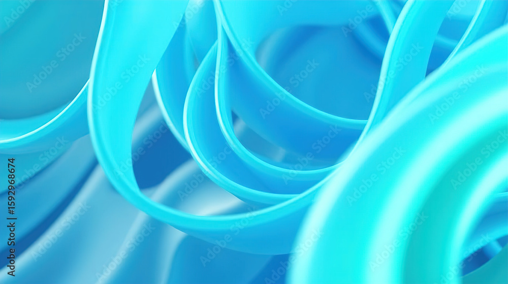 Poster blue 3d scene with abstract background consisting of intertwined, smooth lines and ribbons, abstract