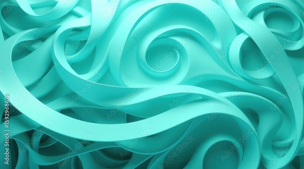 Poster blue 3d scene with abstract background consisting of intertwined, smooth lines and ribbons, abstract
