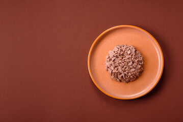 Tuna, canned fish in a can and on a plate for making sandwiches and other food. Canned tuna