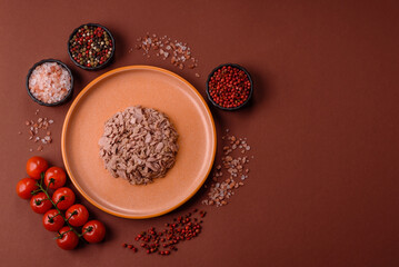 Tuna, canned fish in a can and on a plate for making sandwiches and other food. Canned tuna