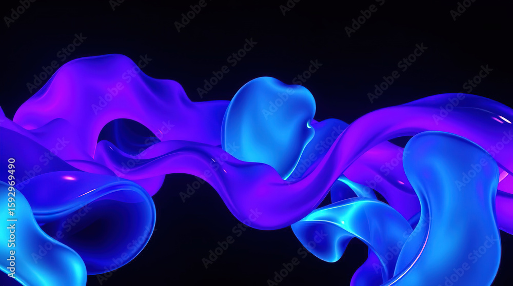 Poster blue 3d scene with abstract background consisting of intertwined, smooth lines and ribbons, abstract