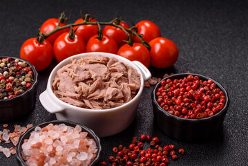 Tuna, canned fish in a can and on a plate for making sandwiches and other food. Canned tuna