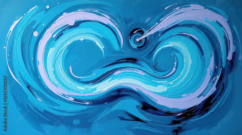 Poster blue 3d scene with abstract background consisting of intertwined, smooth lines and ribbons, abstract