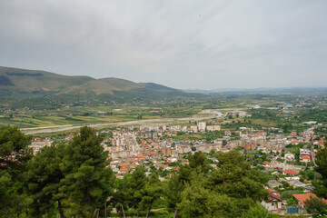 Fototapeta premium panoramic view of Berat city and Osum river in Albania. a Unesco World Heritage Site
