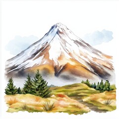 Cotopaxi Volcano. Cotopaxi Volcano hand drawn watercolor illustration