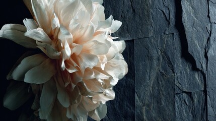Delicate cream-colored flower against a dark slate backdrop.