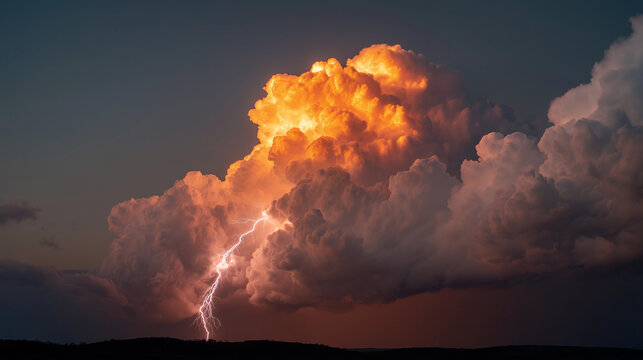 Towering Thunderclouds At Sunset Over A Flat Field