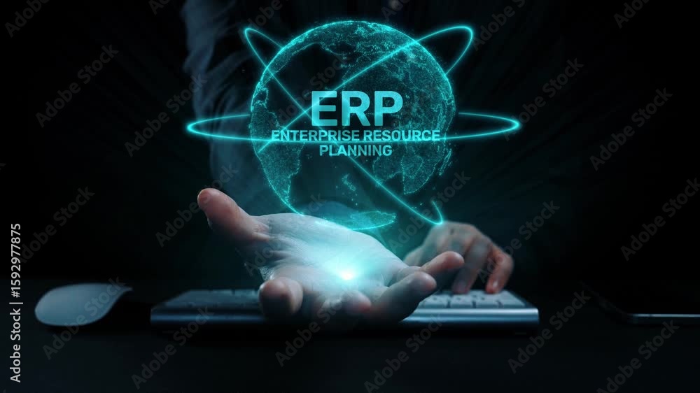 Aufkleber erp platform visual showing centralized system for enterprise resource planning, improving integrati