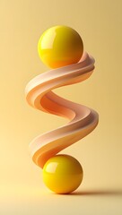 Abstract yellow spheres balanced on spiral shape for modern art design concept