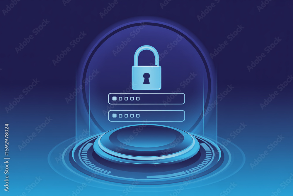 Aufkleber digital security concept with glowing padlock and login fields on futuristic blue background