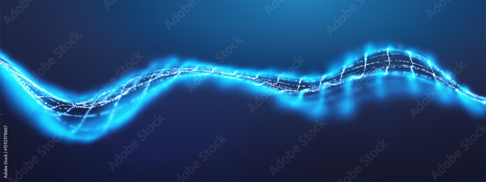 Poster abstract ai data wave background featuring tech line patterns and digital network effects. 3d blue v