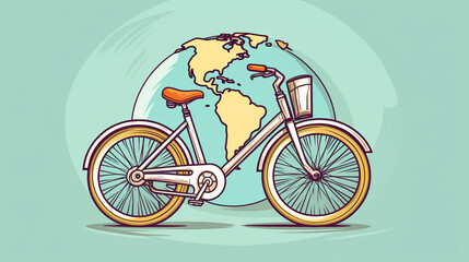 Fototapeta premium World bicycle day illustration, vintage bicycle on globe
