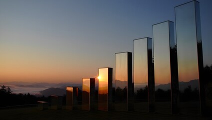 Sunset reflection art installation scenic landscape photography stock image usage
