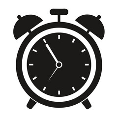 Black alarm clock icon with two bells isolated on white background