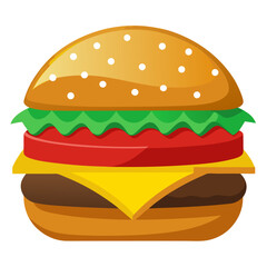 Delicious cartoon hamburger with lettuce tomato and cheese isolated on white background