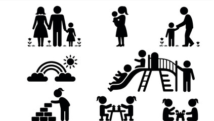 Family and children activities icons representing childhood and play