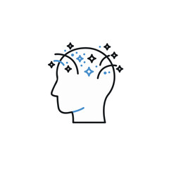 An icon symbolizing a human mind with sparkling ideas, thoughts, and innovation.