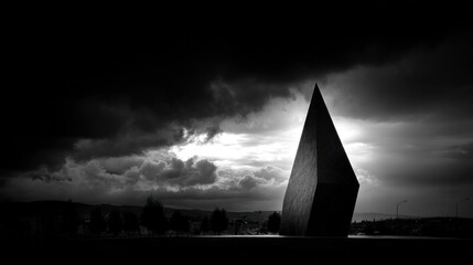 Fototapeta premium Dark architectural structure under a dramatic sky