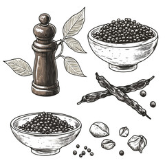 Hand-drawn Black Pepper Set