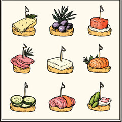 Elegant Hand-Drawn Canap&eacute;s Collection