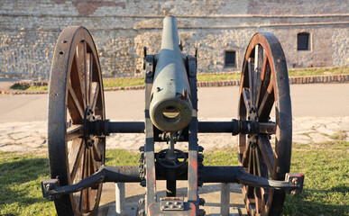back rear view of Cannon in Kalemegdan. 19th centurion. Belgrade. Serbia Barrel of the British...