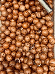 Wallpaper pile of macadamia nuts in shell