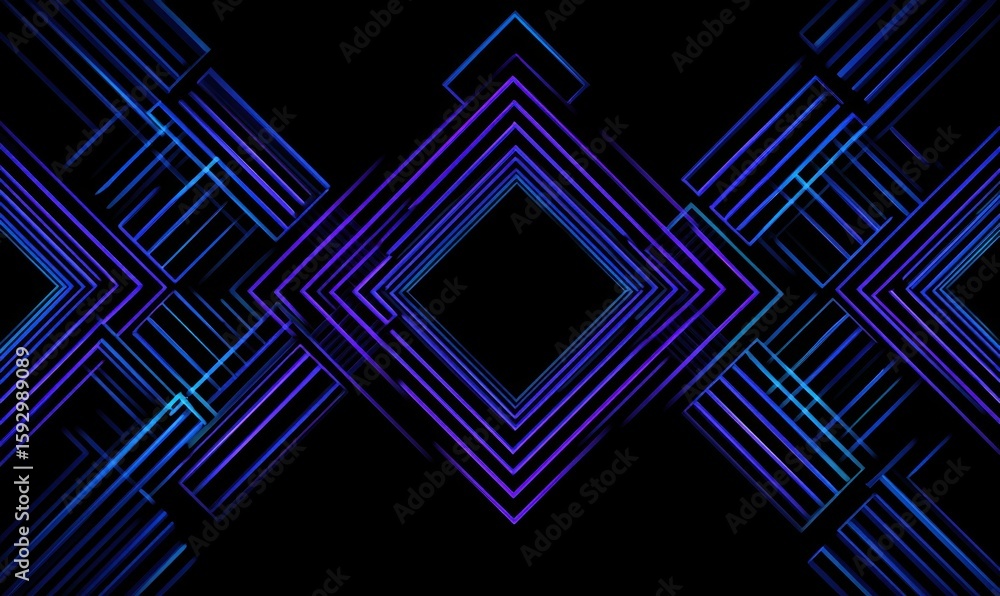 Poster an intricate pattern of glowing neon lines forming symmetrical shapes on an isolated black backgroun