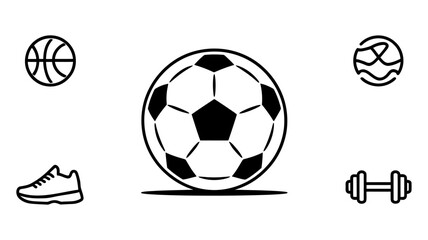 Vector art of a collection of sports equipment icons, isolated on white background