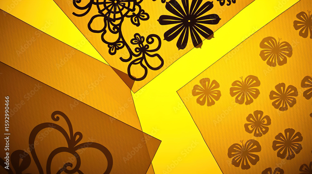 Poster abstract geometric translucent washi patterns, image on an abstract yellow background