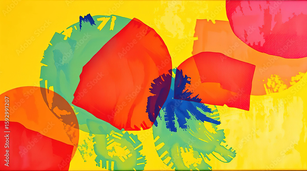 Poster abstract geometric translucent washi patterns, image on an abstract yellow background