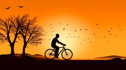 Professional cyclist riding a road and hill bicycle silhouette