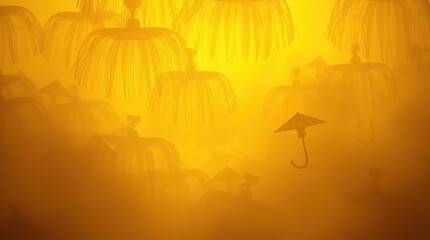 abstract geometric translucent washi patterns, image on an abstract yellow background