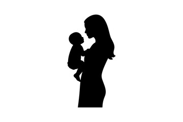 Elegant Silhouette Illustration of a Mother Tenderly Holding Her Baby Perfect for Family Love and Maternity Designs