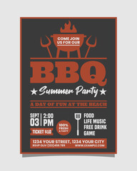 Black and Orange Illustrative Summer BBQ Party Vertical Poster or Flyer Invitation Template