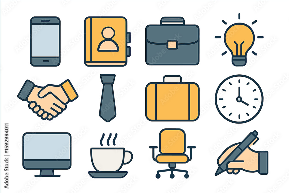 Poster a collection of flat design icons featuring hands utilizing various products