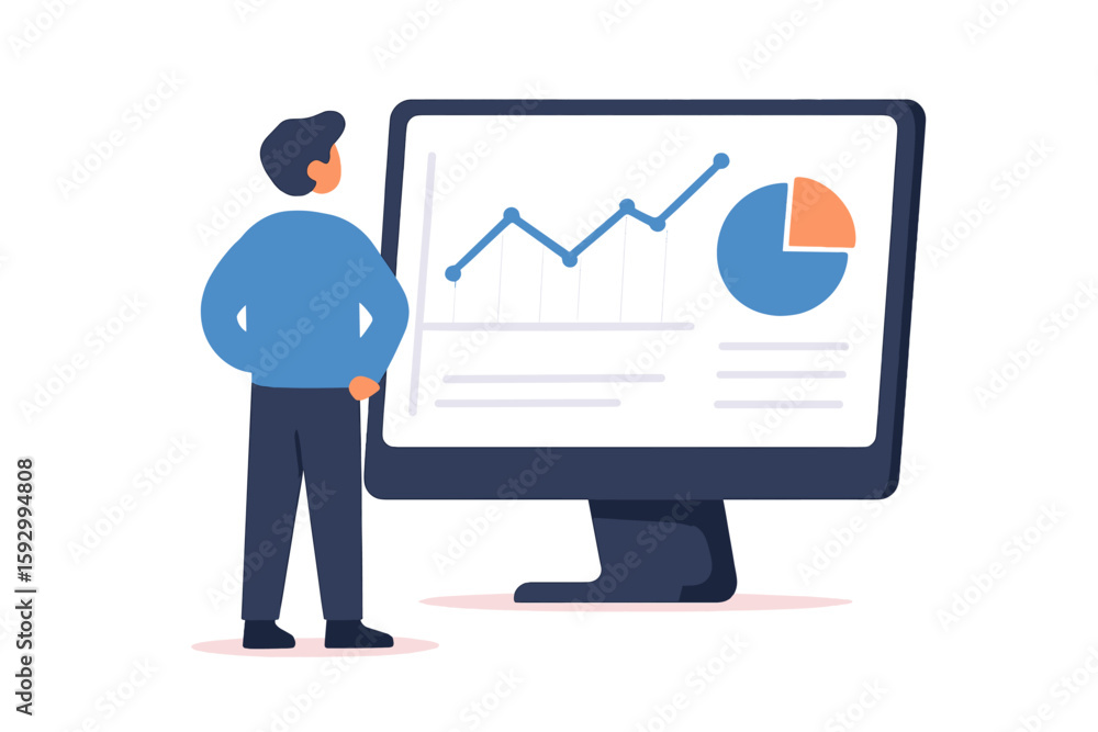 Poster vector concept of website data analysis is presented in a flat isometric format, including web analy