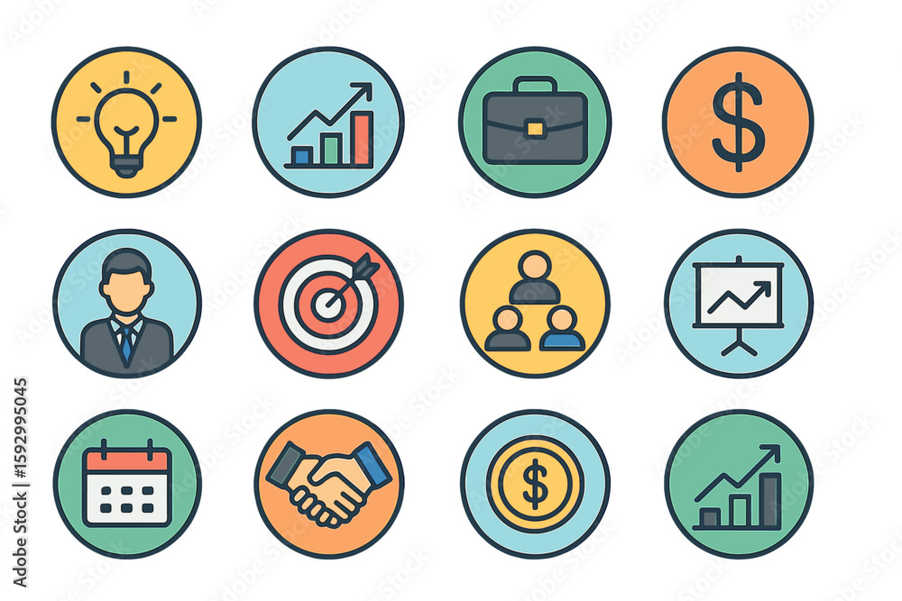 Poster vector set of simple business icons with a black on white button background for e-commerce websites 