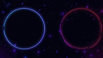 Obraz premium Two glowing neon circles on a dark starry background