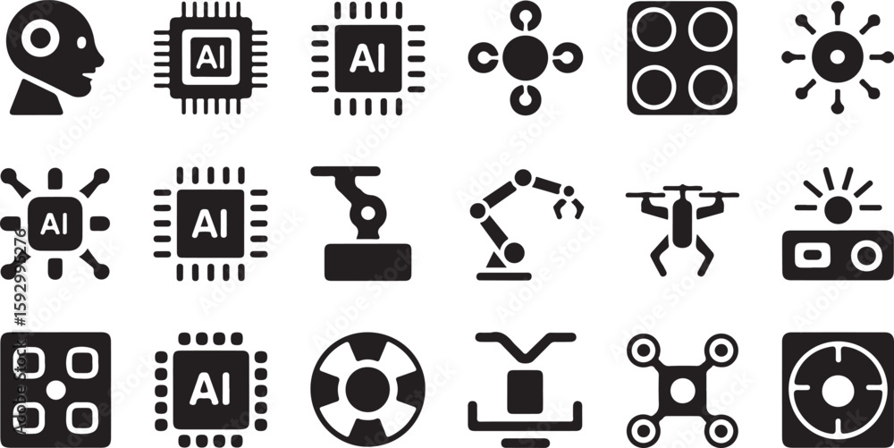 Poster artificial intelligence technology and robotic automation icons vector