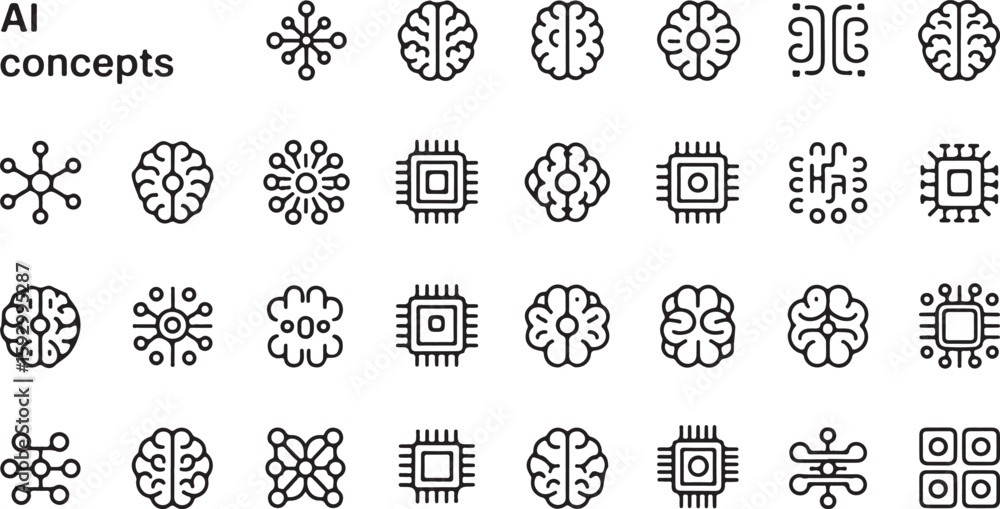 Poster artificial intelligence brain and circuit icons vector