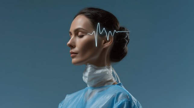 Healthcare professional contemplating with heartbeat line conceptual design