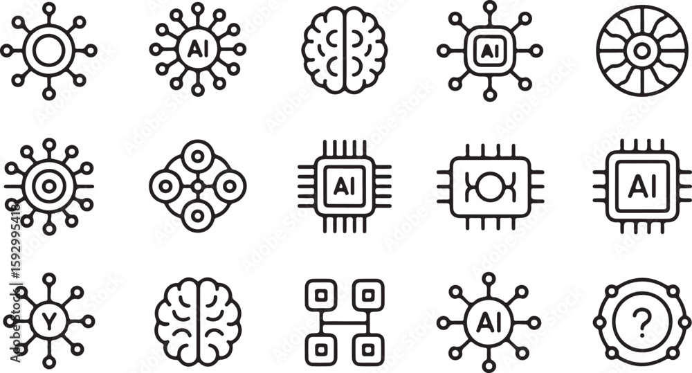Poster artificial intelligence brain and circuit icons chip
