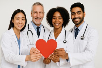 Medical team holding red heart symbol