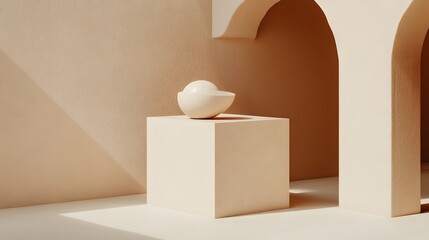 Beige Minimalist Product Display Platform with Arch