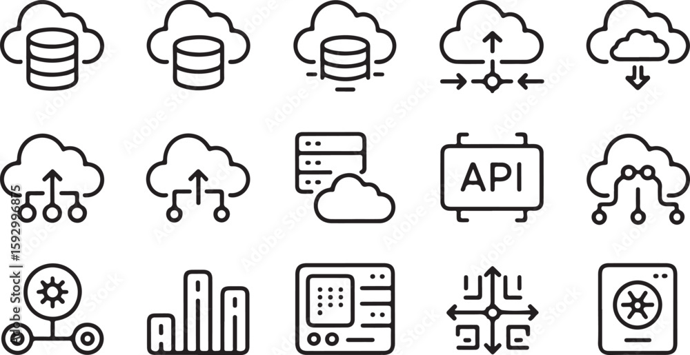 Poster cloud computing technology icons data storage and network server